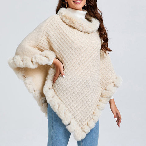 Rex Rabbit Fur Collar Shawl Cape