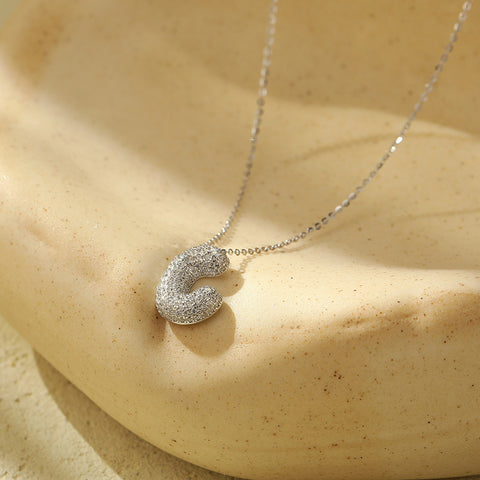 Silver 26 Letter Bubble Necklace For Women Full Diamond