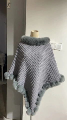 Rex Rabbit Fur Collar Shawl Cape