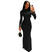 Long Sleeve Pleated High Waist Slim Fit Dress