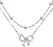 Women's Minimalist And Versatile Pearl Bow Necklace