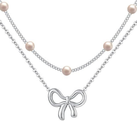 Women's Minimalist And Versatile Pearl Bow Necklace