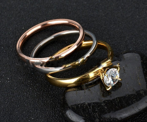 Titanium Steel Three-Layer Zircon Ring Set 3 Sets Of Stainless Steel Thin Ring Women