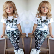 Letter Short-Sleeved T-Shirt Geometric Print Pants Two-Piece Suit