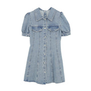 Temperament Waist Short-sleeved Denim Dress Women