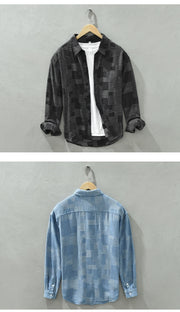 Jacquard Color Matching Casual Denim Long-sleeved Shirt Men's Loose Shirt Coat