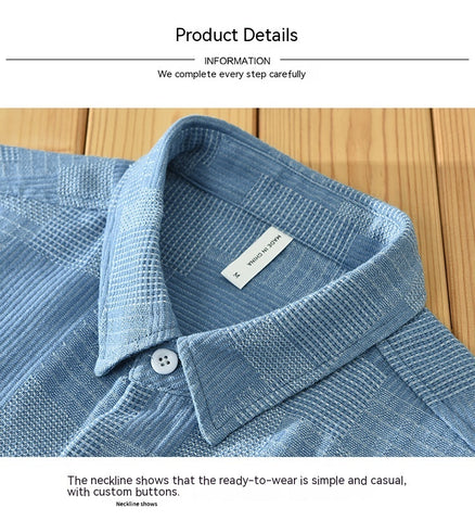 Jacquard Color Matching Casual Denim Long-sleeved Shirt Men's Loose Shirt Coat