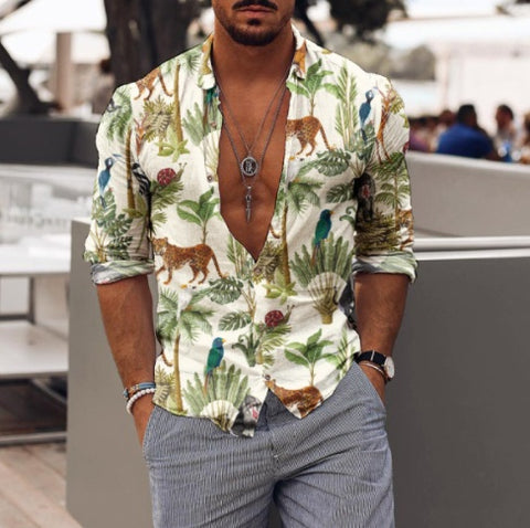 Lapel Casual Holiday Romantic Floral Print Men's Shirt