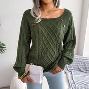 Square Neck Button Fried Dough Twist Knitting Sweater