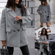 Winter Fashion Striped Print Temperament Loose Woolen Coat Women