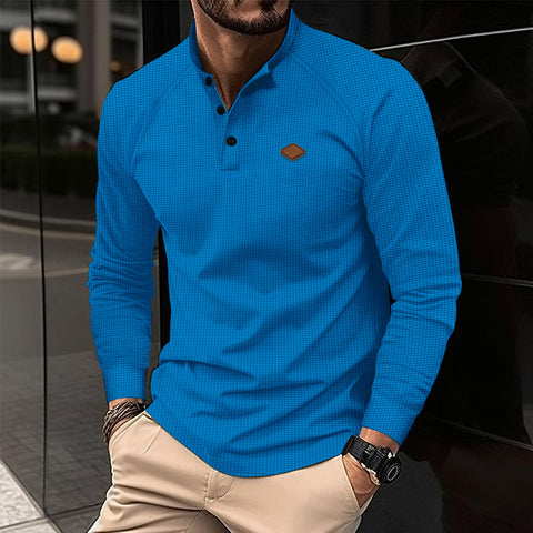 Men's Polo Collar Solid Color Long-sleeved Sports