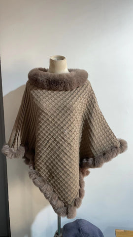 Rex Rabbit Fur Collar Shawl Cape