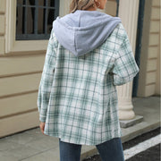 Hooded Multi-button Plaid Long Sleeve Loose Woolen Coat