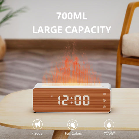 New Flame Humidifier Aromatherapy Machine Colorful Simulation Wood Grain Clock Humidifier Fragrance Expander Creative