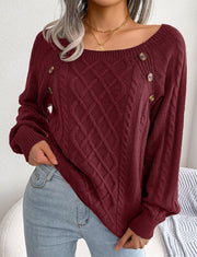 Square Neck Button Fried Dough Twist Knitting Sweater