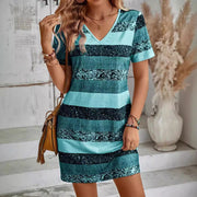 Fashion Striped Print Short Dress