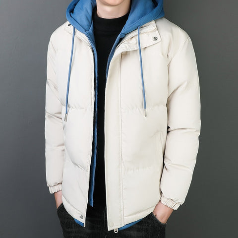 Fake Two-piece Men's Windproof Warm Hooded Cotton Jacket Thickened