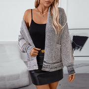 Autumn And Winter Waffle Cardigan Long Sleeve Buckle-free Knitted Women's Sweater Coat