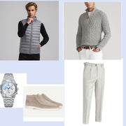 Autumn Dream Gray Suit Knitted Sweater And Light Vest With White Pants This Suit Combines Practicality And Elegance