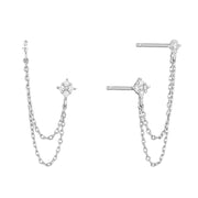 Inlaid Zircon Four Eight-pointed Stars Chain Tassle Fashion Women's Earrings