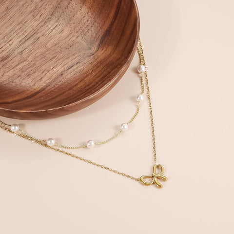 Women's Minimalist And Versatile Pearl Bow Necklace