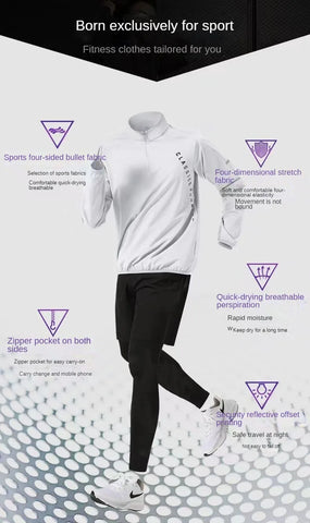 Men's Quick-Dry Sports Set Autumn Track and Field Zipper Training Running Fitness Long-Sleeve Shirts for Cycling Gym Wear Men