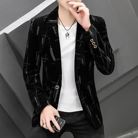 2022 Autumn Men Blazers Luxury Corduroy Casual Slim Suit Jacket Business Social Office Dress Coat Streetwear Jacket Men Clothing