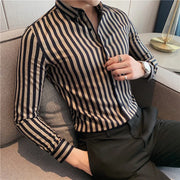 Spring Autumn Men's Long Sleeve Striped Shirt Casual Slim Fit Business Button-Down Shirts Classic Formal Dress Shirt