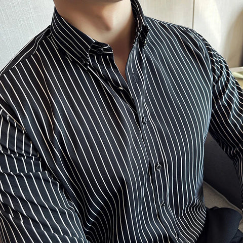 Men's Clothing Hawaiian Elegant Classic Fashion Shirt New Men Long-sleeved Blue Striped Printed Shirt Men's Social Luxury 5XL-M