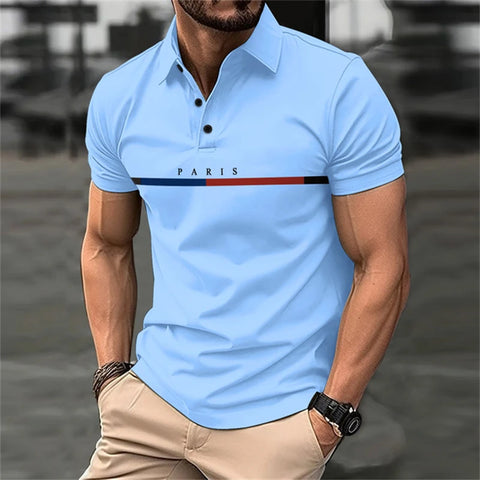 Fashion Funny Letter Print Polo T-Shirts Casual Lapel Men's Shirt Summer Breathable Golf Wear Oversized Short Sleeve Sports Tops