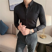 Spring Autumn Men's Long Sleeve Striped Shirt Casual Slim Fit Business Button-Down Shirts Classic Formal Dress Shirt