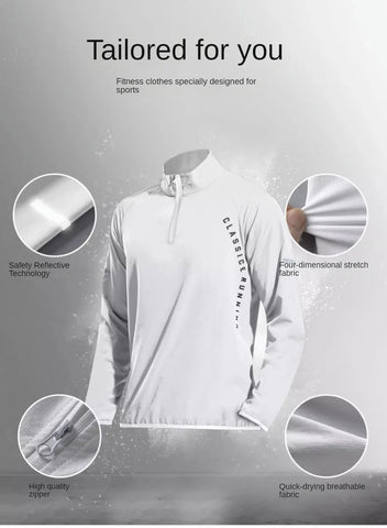 Men's Quick-Dry Sports Set Autumn Track and Field Zipper Training Running Fitness Long-Sleeve Shirts for Cycling Gym Wear Men