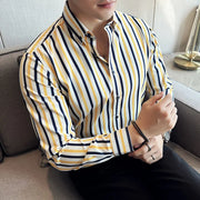 Men's Clothing Hawaiian Elegant Classic Fashion Shirt New Men Long-sleeved Blue Striped Printed Shirt Men's Social Luxury 5XL-M