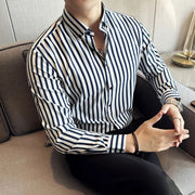 Men's Clothing Hawaiian Elegant Classic Fashion Shirt New Men Long-sleeved Blue Striped Printed Shirt Men's Social Luxury 5XL-M