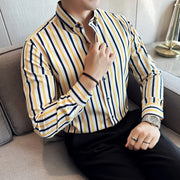 Men's Clothing Hawaiian Elegant Classic Fashion Shirt New Men Long-sleeved Blue Striped Printed Shirt Men's Social Luxury 5XL-M