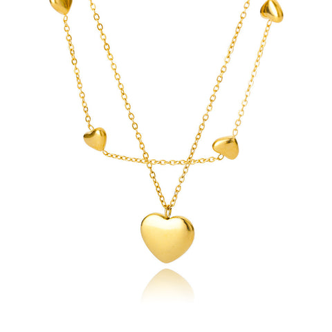 Sweet Love Pendant Necklace Temperament Double-layer Simple Design Clavicle Chain