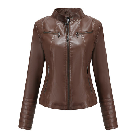 Women's Leather Thin Motorcycle Clothing Short Chic Women's Jacket