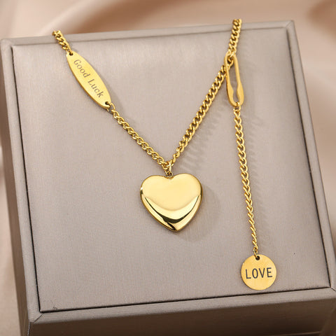 Sweet Love Pendant Necklace Temperament Double-layer Simple Design Clavicle Chain