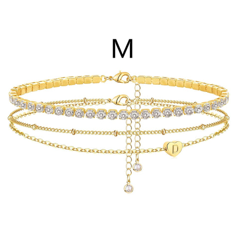 Simple Fashion Heart-shaped 26-letter Three-layer Anklet