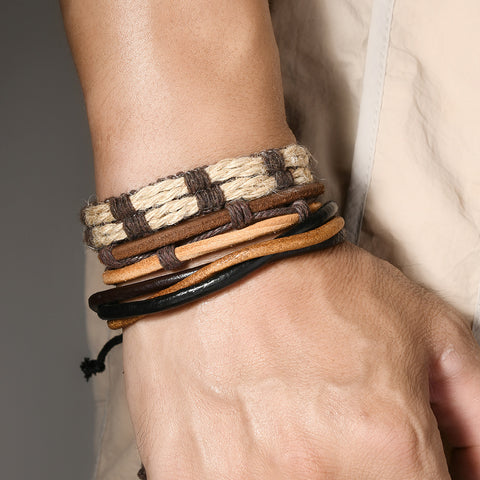 Simple Handmade Woven Multi-layer Men's Cattle Leather Bracelet