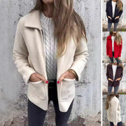 Lapel Zipper Jacket With Pockets Fashion Solid Color Coat Fall Winter Women's Clothing