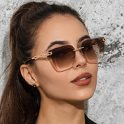 Frameless Trimming Sunglasses Metal Hollow Gradient Color Sunglasses