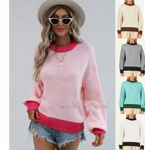 New Women's Knitted Sweater Stitched Pullover Loose