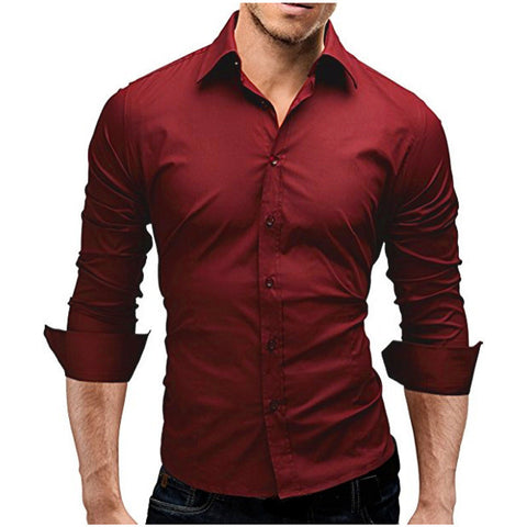 Men's Slim-fit Long-sleeved Solid Color Simple Formal Shirt