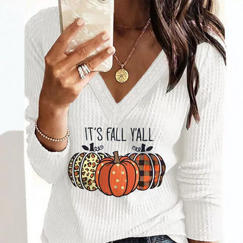 New Halloween V-neck Long-sleeved T-shirt