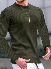 Men's Solid Color Stand Collar Jacket Fashionable Small Square Waffle Youth Round Neck Jacquard Plaid Sweatshirt