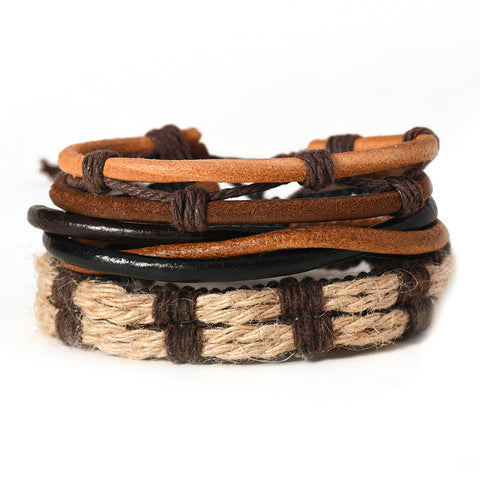 Simple Handmade Woven Multi-layer Men's Cattle Leather Bracelet