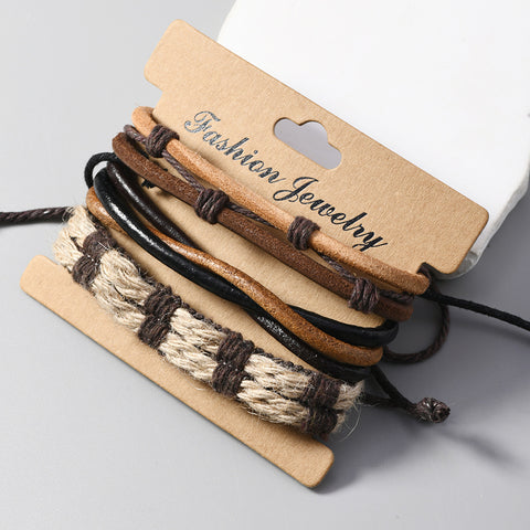 Simple Handmade Woven Multi-layer Men's Cattle Leather Bracelet