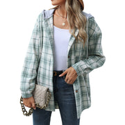 Hooded Multi-button Plaid Long Sleeve Loose Woolen Coat