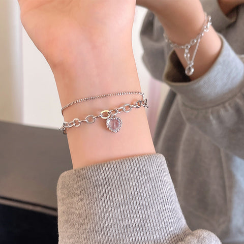 Double Layer Twin Chain Heart Bracelet Women